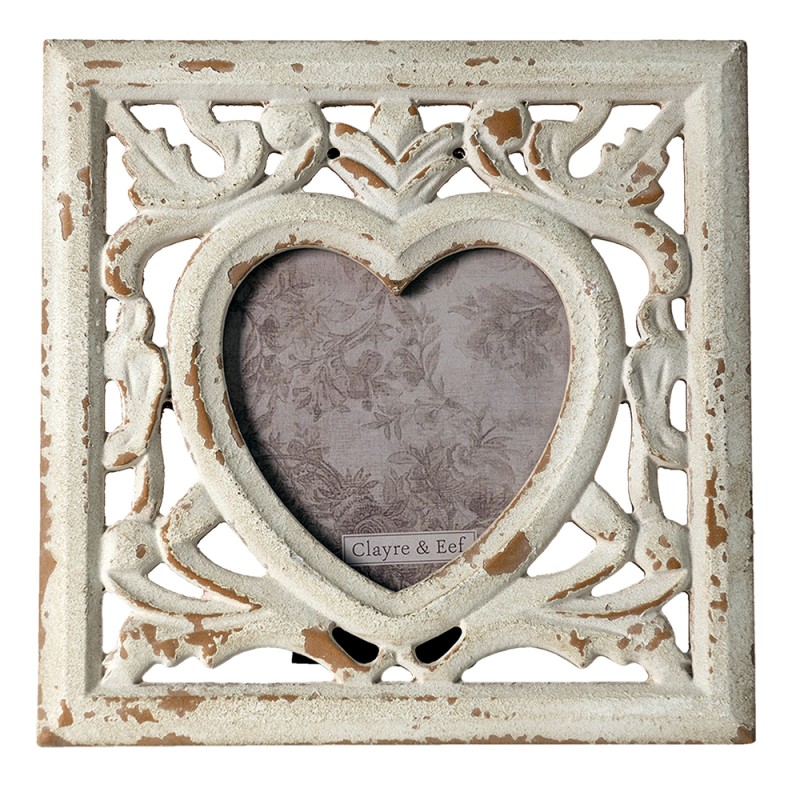 Clayre & Eef Cadre photo 15x15 cm Beige Marron MDF En forme de coeur