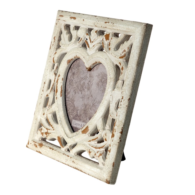 Clayre & Eef Photo Frame 15x15 cm Beige Brown MDF Heart-Shaped