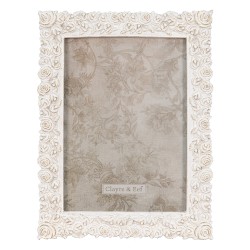 Clayre & Eef Photo Frame 17x22 cm White Gold colored Plastic Rectangle Flowers