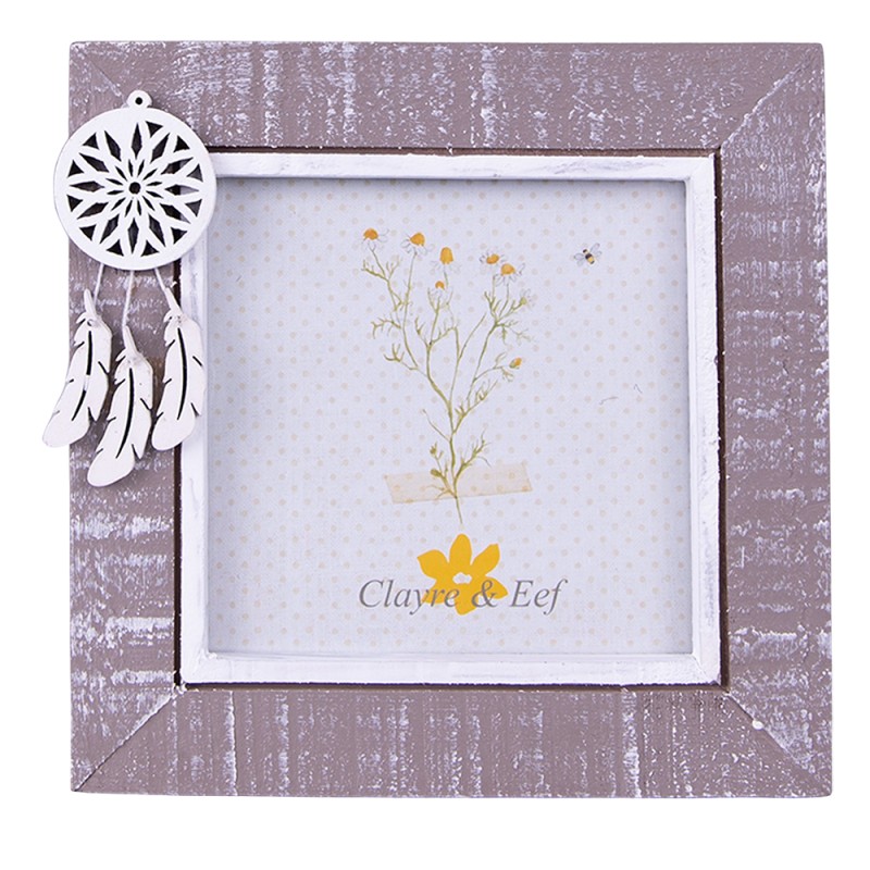 Clayre & Eef Photo Frame 10x10 cm Grey White Wood Square Dreamcatcher