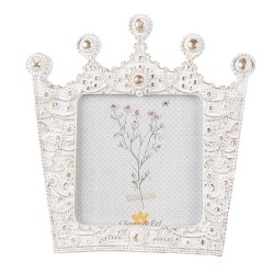 Clayre & Eef Photo Frame Crown 7x7 cm White Gold colored Plastic