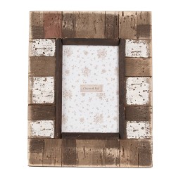 Clayre & Eef Photo Frame 10x15 cm Brown White Wood Glass Rectangle