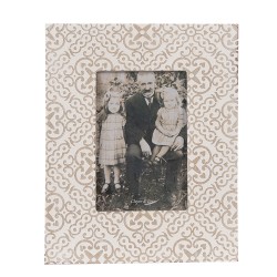 Clayre & Eef Cornice per foto 10x15 cm Bianco Beige Legno Vetro Rettangolo