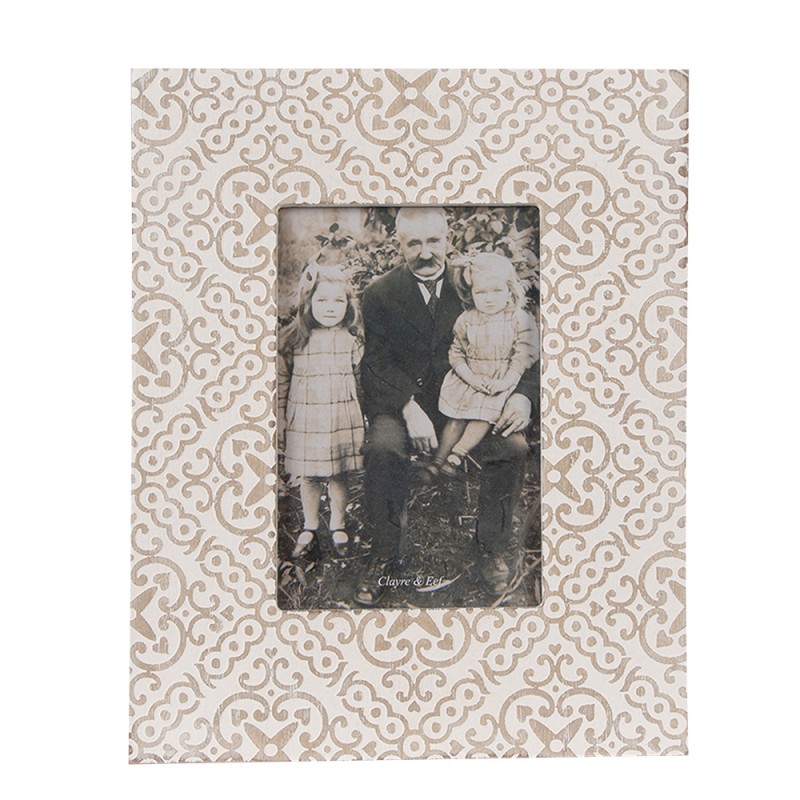 Clayre & Eef Cadre photo 10x15 cm Blanc Beige Bois Verre Rectangle