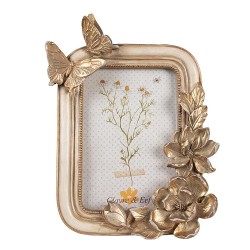 Clayre & Eef Bilderrahmen 10x15 cm Goldfarbig Kunststoff Glas Blumen