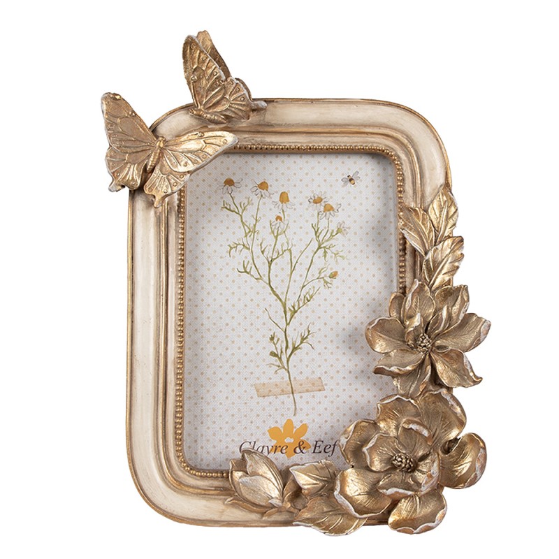 Clayre & Eef Cornice per foto 10x15 cm Color oro Plastica Vetro Fiori