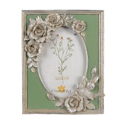 Clayre & Eef Photo Frame 10x15 cm Silver colored Plastic Glass Flowers