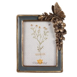 Clayre & Eef Photo Frame 10x15 cm Green Gold colored Plastic Glass Flowers