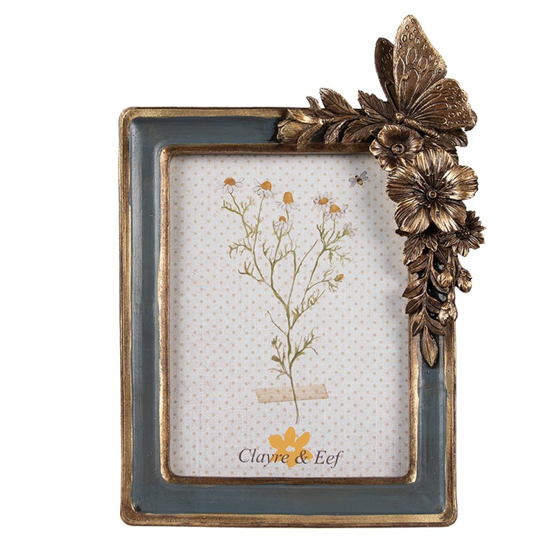 Clayre & Eef Fotolijst 10x15 cm Groen Goudkleurig Kunststof Glas Bloemen