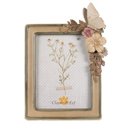 Clayre & Eef Photo Frame 10x15 cm Brown Beige Plastic Glass Flowers