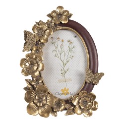 Clayre & Eef Photo Frame 10x15 cm Gold colored Plastic Glass Flowers