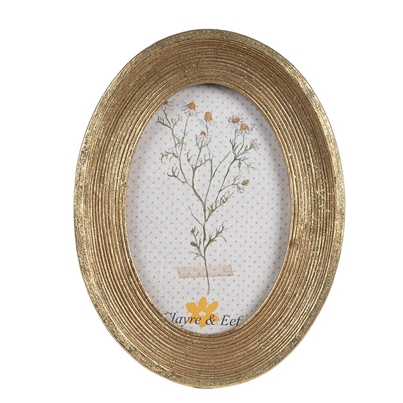 Clayre & Eef Bilderrahmen 10x15 cm Goldfarbig Kunststoff Glas Oval