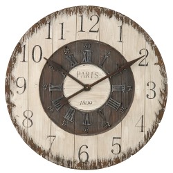 Clayre & Eef Horloge mural Ø 80cm Blanc Bois Plastique Rond