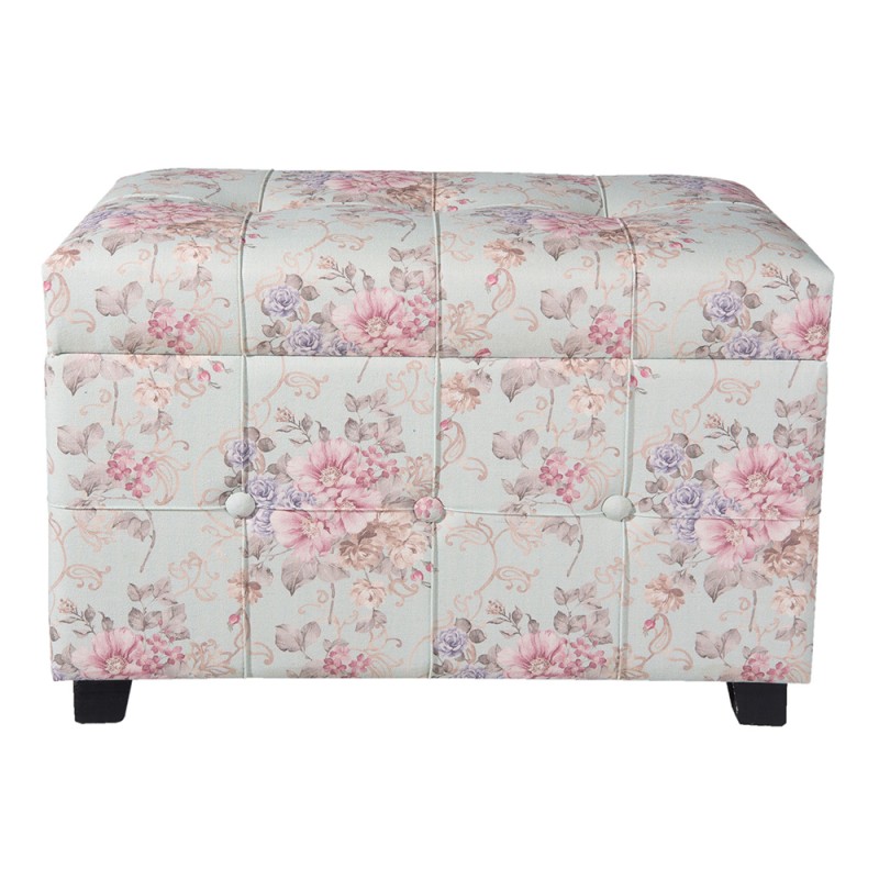 Clayre & Eef Pouf 61x37x43 cm Rose Bois Textile Rectangle Fleurs