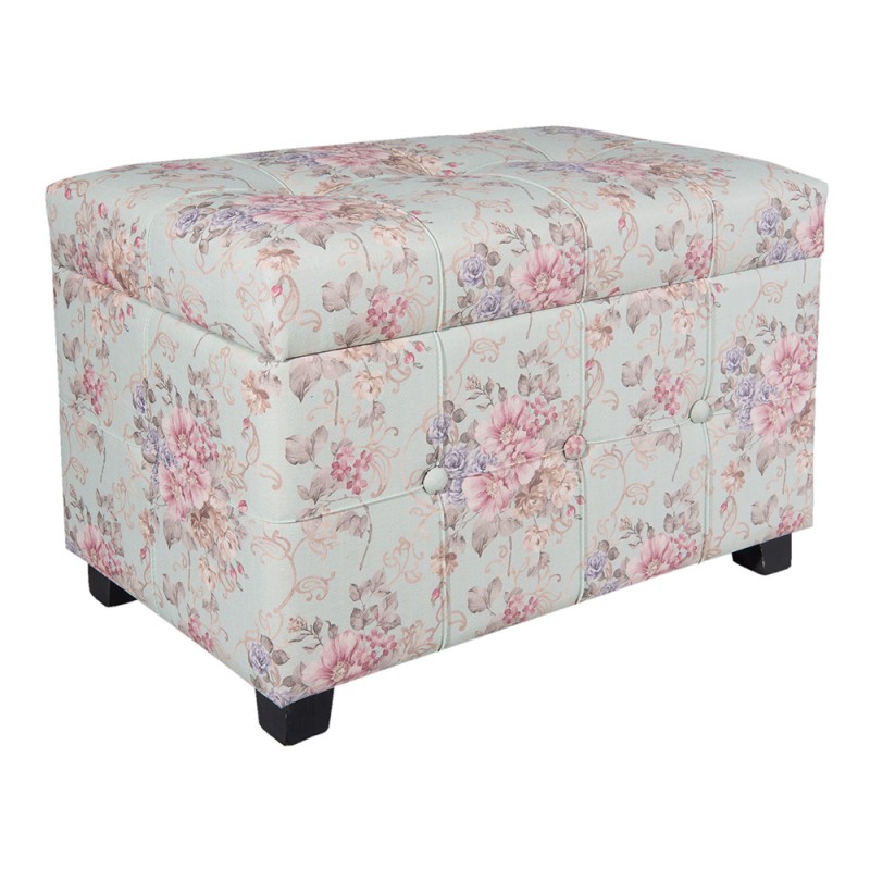 Clayre & Eef Pouf 61x37x43 cm Rosa Legno Tessuto Rettangolo Fiori