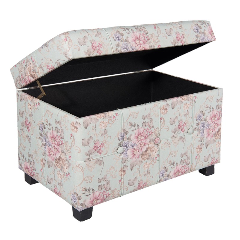 Clayre & Eef Pouf 61x37x43 cm Rosa Legno Tessuto Rettangolo Fiori