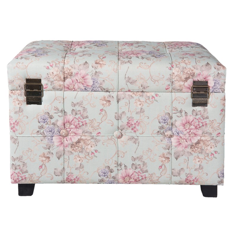 Clayre & Eef Pouf 61x37x43 cm Rosa Legno Tessuto Rettangolo Fiori