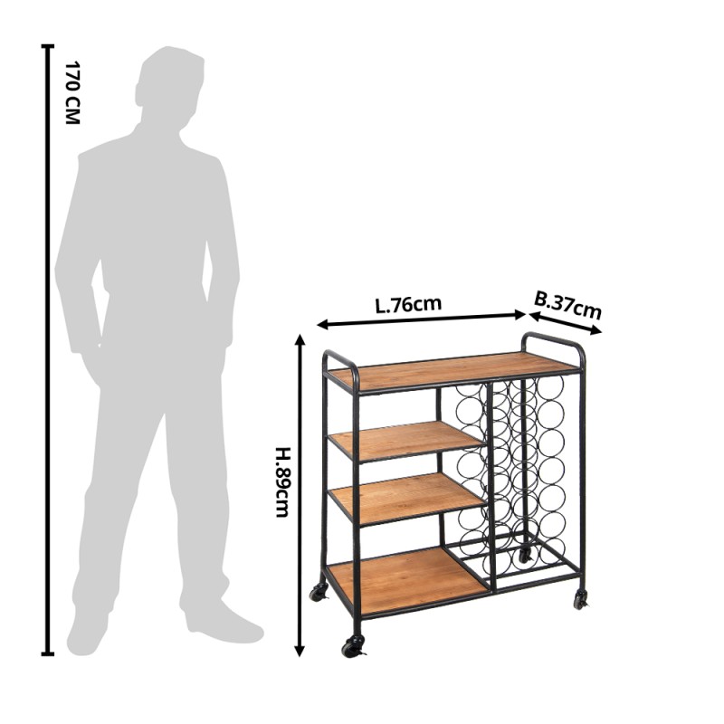 Clayre & Eef Kitchen Trolley 76x37x89 cm Black Wood Metal Rectangle