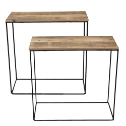 Clayre & Eef Tables d'appoint set de 2 65 cm en 56 cm Marron Bois Fer Rectangle