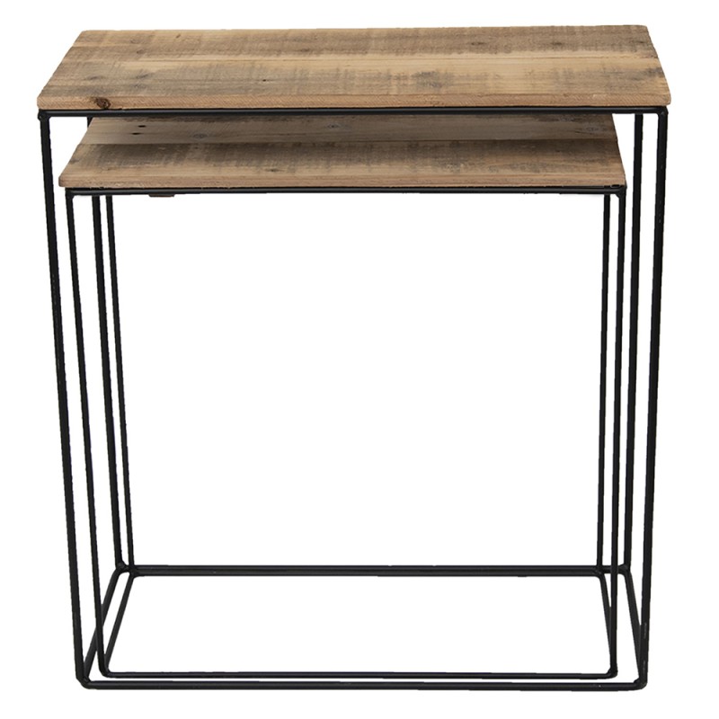 Clayre & Eef Sidetables Set van 2  65 cm en 56 cm Bruin Hout Ijzer Rechthoek