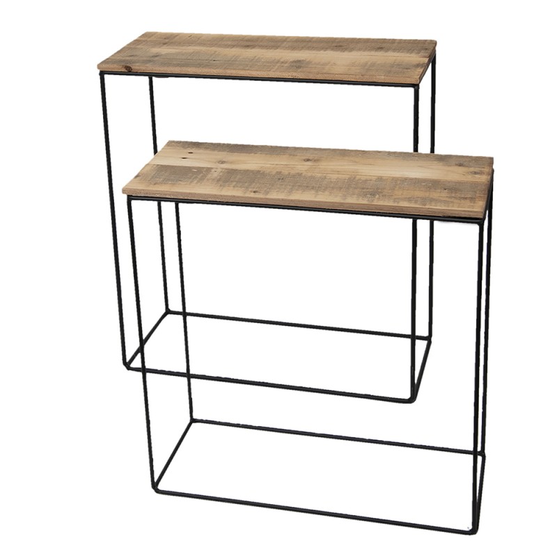 Clayre & Eef Side Tables Set of 2 65 cm en 56 cm Brown Wood Iron Rectangle