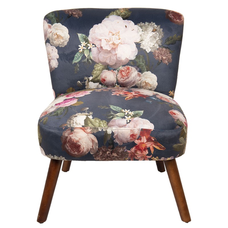 Clayre & Eef Fauteuil  51x61x77 cm Grijs Beige Hout Textiel Rechthoek Bloemen