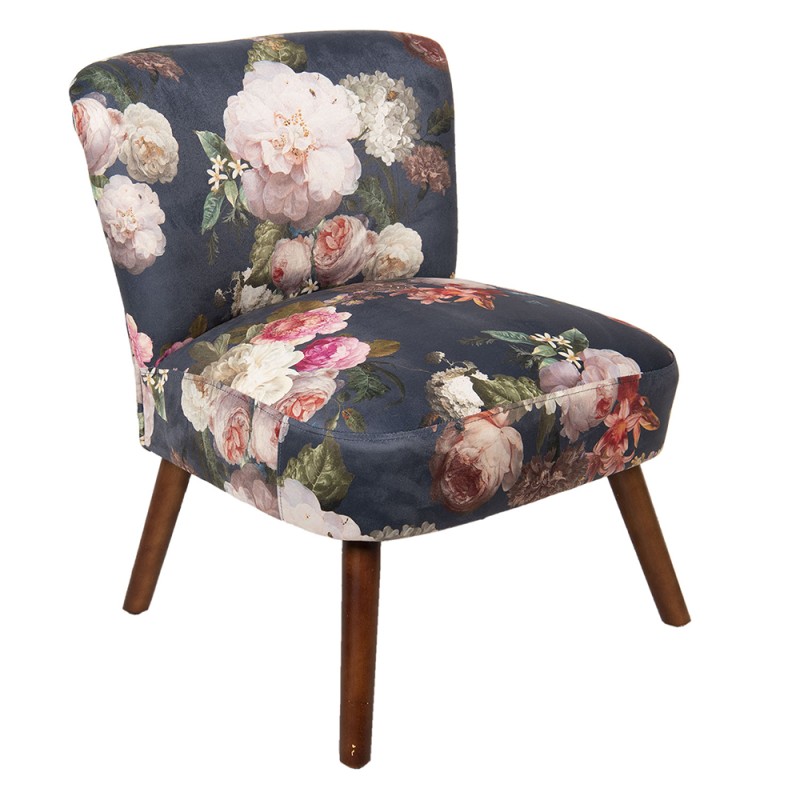 Clayre & Eef Armchair 51x61x77 cm Grey Beige Wood Textile Rectangle Flowers