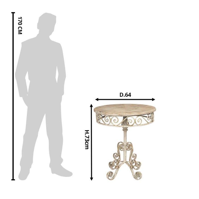 Clayre & Eef Bijzettafel  Ø 64x73 cm Wit Ijzer Hout Rond