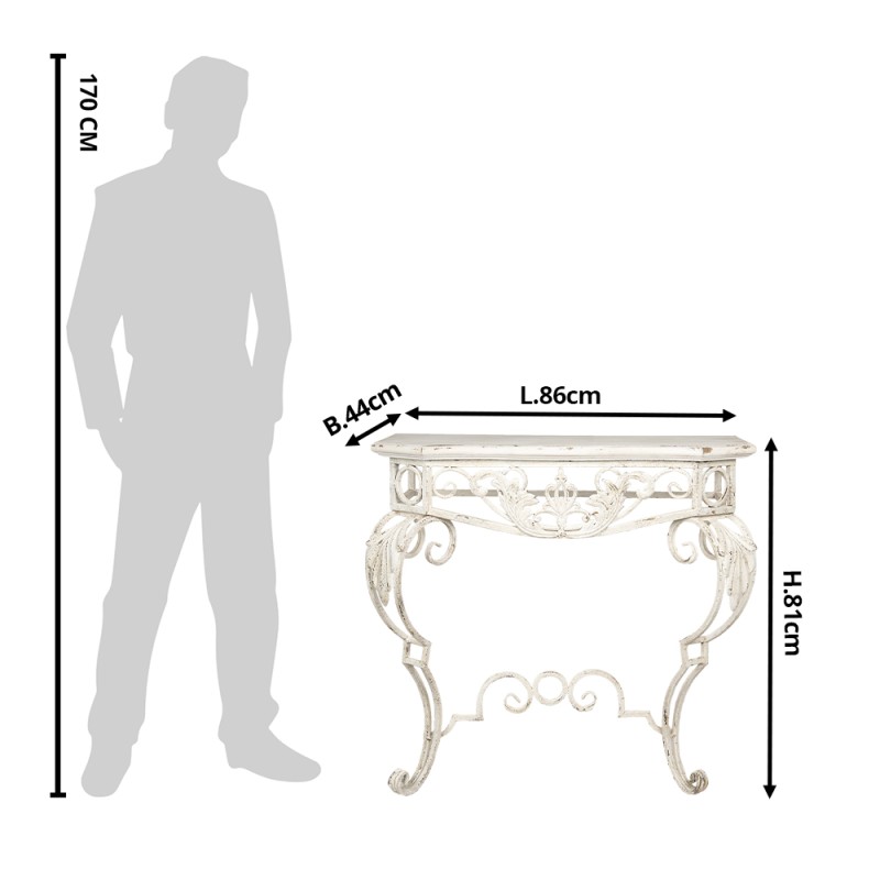 Clayre & Eef Tavolino da appoggio 86x44x81 cm Bianco Ferro Legno Rettangolo