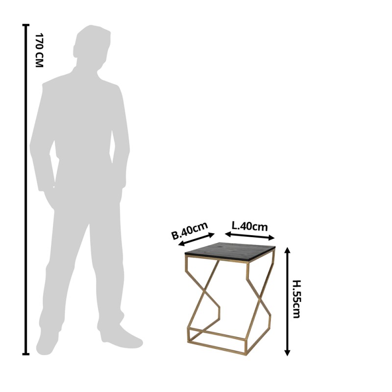 Clayre & Eef Table d'appoint 40x40x55 cm Couleur or Fer Bois Carré