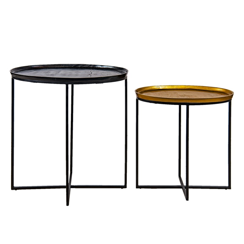 Clayre & Eef Side Table Set of 2 Black Aluminium Oval