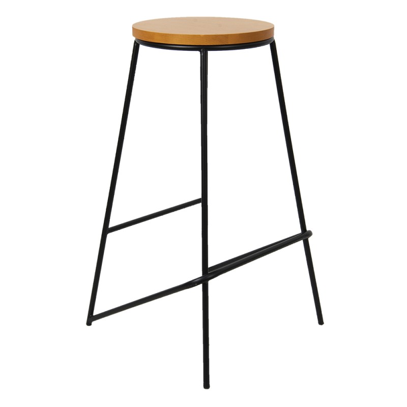 Clayre & Eef Tabouret de bar 40x40x71 cm Noir Fer Bois Rond