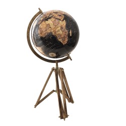 Clayre & Eef Wereldbol  28x26x55 cm Zwart Hout Metaal