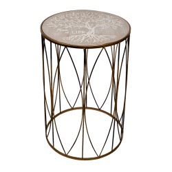 Clayre & Eef Side Table Ø 40x60 cm Gold colored Iron Wood Round