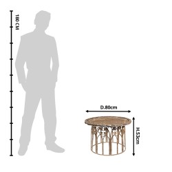 Clayre & Eef Side Table Ø 80x53 cm Beige Brown Iron Wood Round