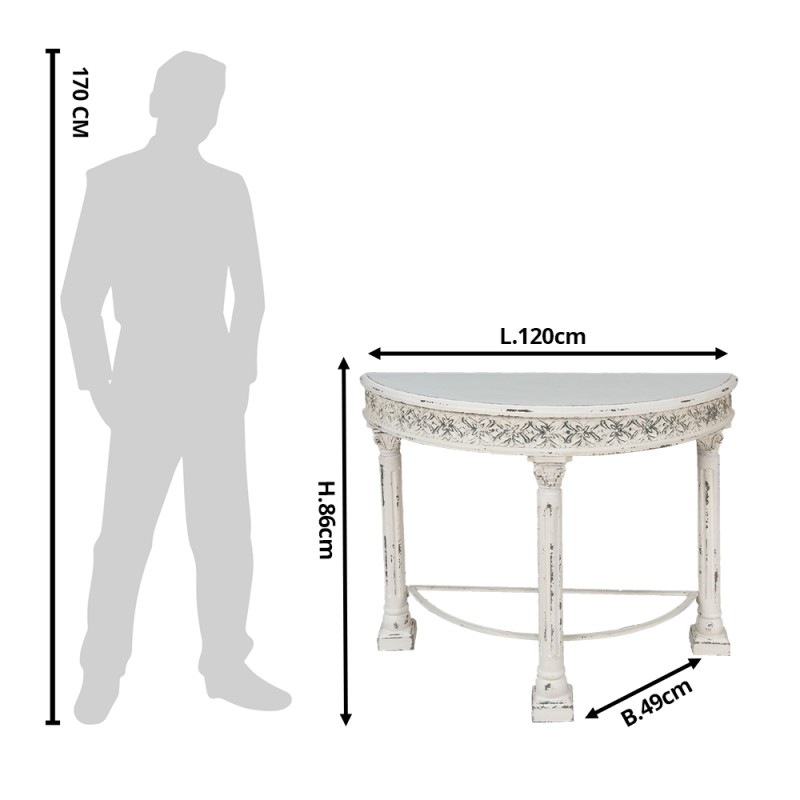 Clayre & Eef Sidetable  120x49x86 cm Wit Ijzer Hout Halfrond Bloemen