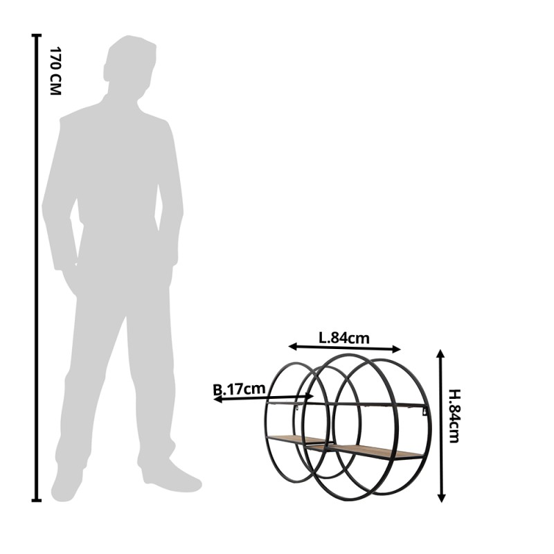 Clayre & Eef Wandregal 84x17x51 cm Braun Holz Metall Rund