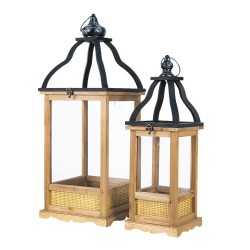 Clayre & Eef Lantern Set of 2 Brown Iron Wood Square