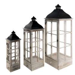 Clayre & Eef Lantern Set of 3 Brown Iron Wood Square