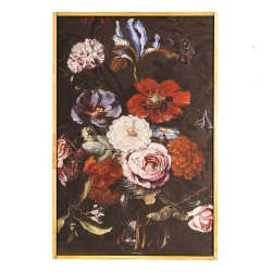 Clayre & Eef Quadro 40x60 cm Nero Rosso Legno Tessuto Rettangolo Fiori