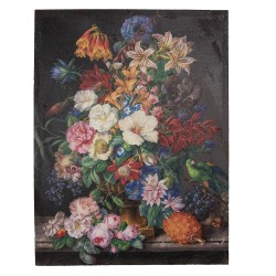 Clayre & Eef Peinture 55x73 cm Marron Rouge Toile Fleurs