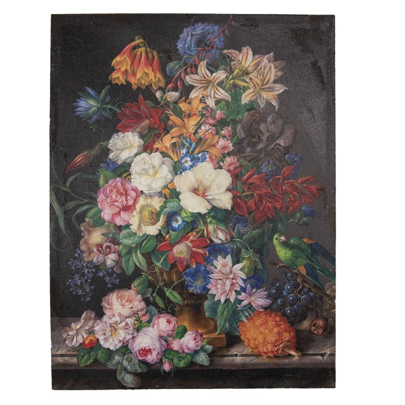 Clayre & Eef Quadro 55x73 cm Marrone Rosso Tela Fiori