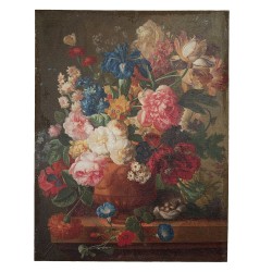 Clayre & Eef Painting 55x73 cm Brown Red Canvas Flowers