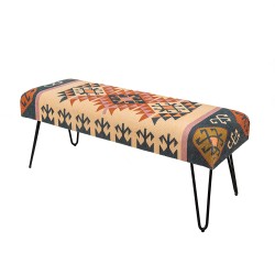 Clayre & Eef Bench 119x41x46 cm Beige Blue Iron Textile