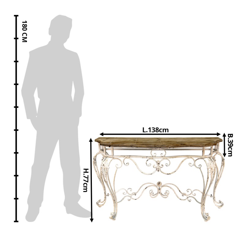 Clayre & Eef Sidetable  138x39x77 cm Wit Bruin Hout Ijzer