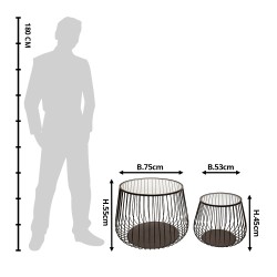 Clayre & Eef Bijzettafel Set van 2  Bruin Ijzer Glas