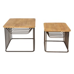 Clayre & Eef Side Table Set of 2 Brown Iron Wood