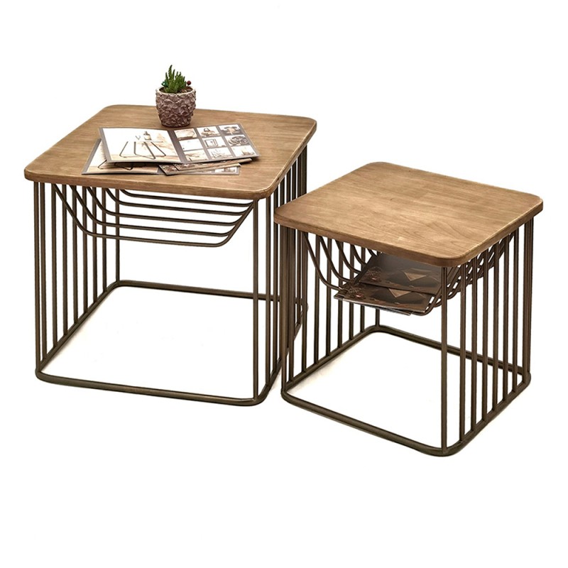 Clayre & Eef Table d'appoint set de 2 Marron Fer Bois