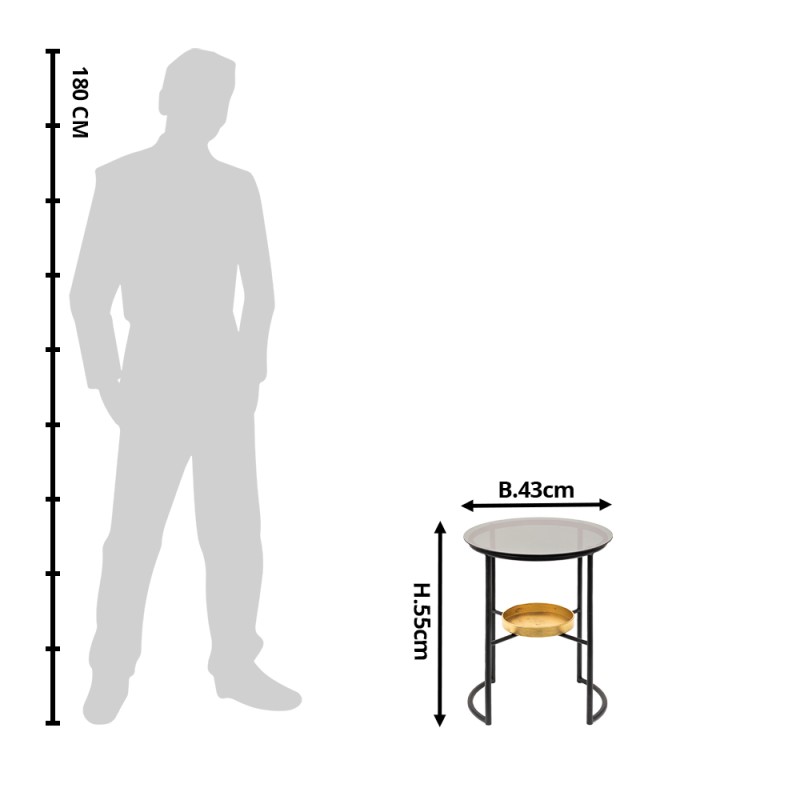 Clayre & Eef Tavolino Ø 43x55 cm Nero Ferro Vetro