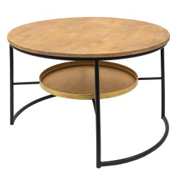 Clayre & Eef Tavolino da caffè Ø 81x52 cm Marrone Nero  Legno Ferro